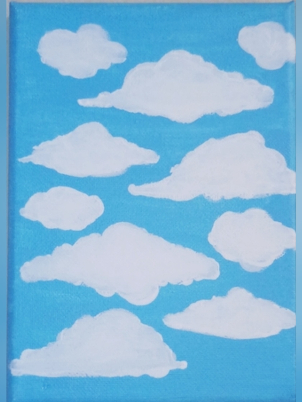 Blue Sky Cloud Painting 5x7 Original Acrylic Canvas Nursery Wall Art Decor - Picture 3 of 4